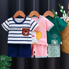 Cartoon Cotton T-Shirt + Shorts Kids Clothes Set