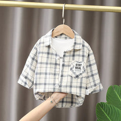 IENENS Kids Plaid Cotton Long Sleeve Shirt