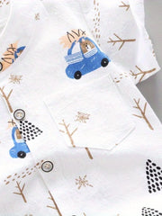 Summer Full Print Bear Driving Pattern Short-Sleeved Shorts Set