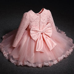 Long Sleeve Lace Bow Baby Girl Dress