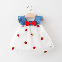 Strawberry Embroidery Denim Princess Dress