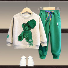 Cartoon Bear Sweatshirt and Pants Set