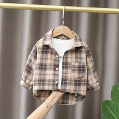 IENENS Kids Plaid Cotton Long Sleeve Shirt