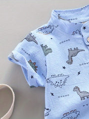Summer Full Print Small Dinosaur Pattern Short-Sleeved Shorts Set