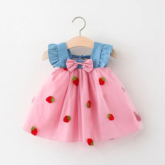 Strawberry Embroidery Denim Princess Dress