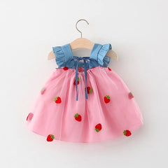 Strawberry Embroidery Denim Princess Dress